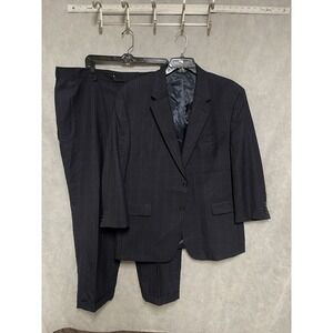 Jos A Bank Suit Men 48R Blue Windowpane Plaid Wool Flannel 43x30 Pants Luxury‎